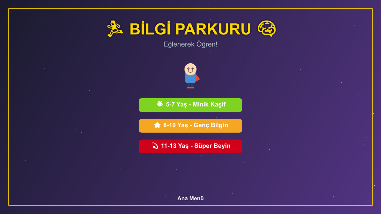 Bilgi Parkuru ana menü — yaş grubu seçimi